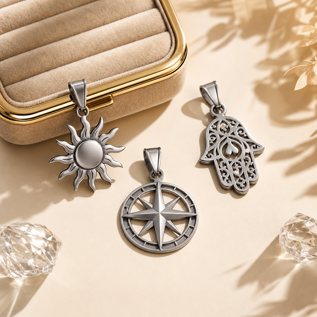 Premium 316L stainless steel charm on a white background with visible bail and polished surface