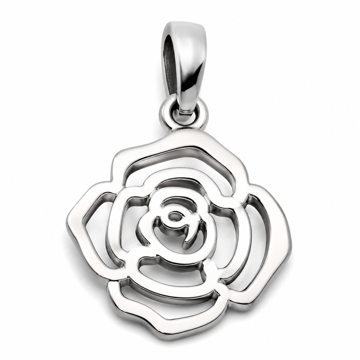Close-up of a 316L stainless steel charm with PVD gold plating showing smooth surface and visible bail