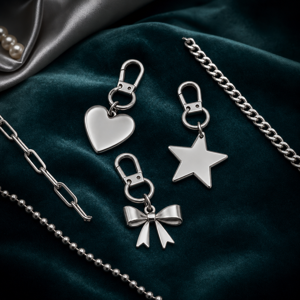 Example of a 316L stainless steel charm with a visible bail and plated finish