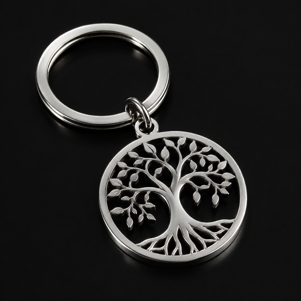 Pure white background close-up shot of a single 316L stainless steel charm with visible bail and polished finish