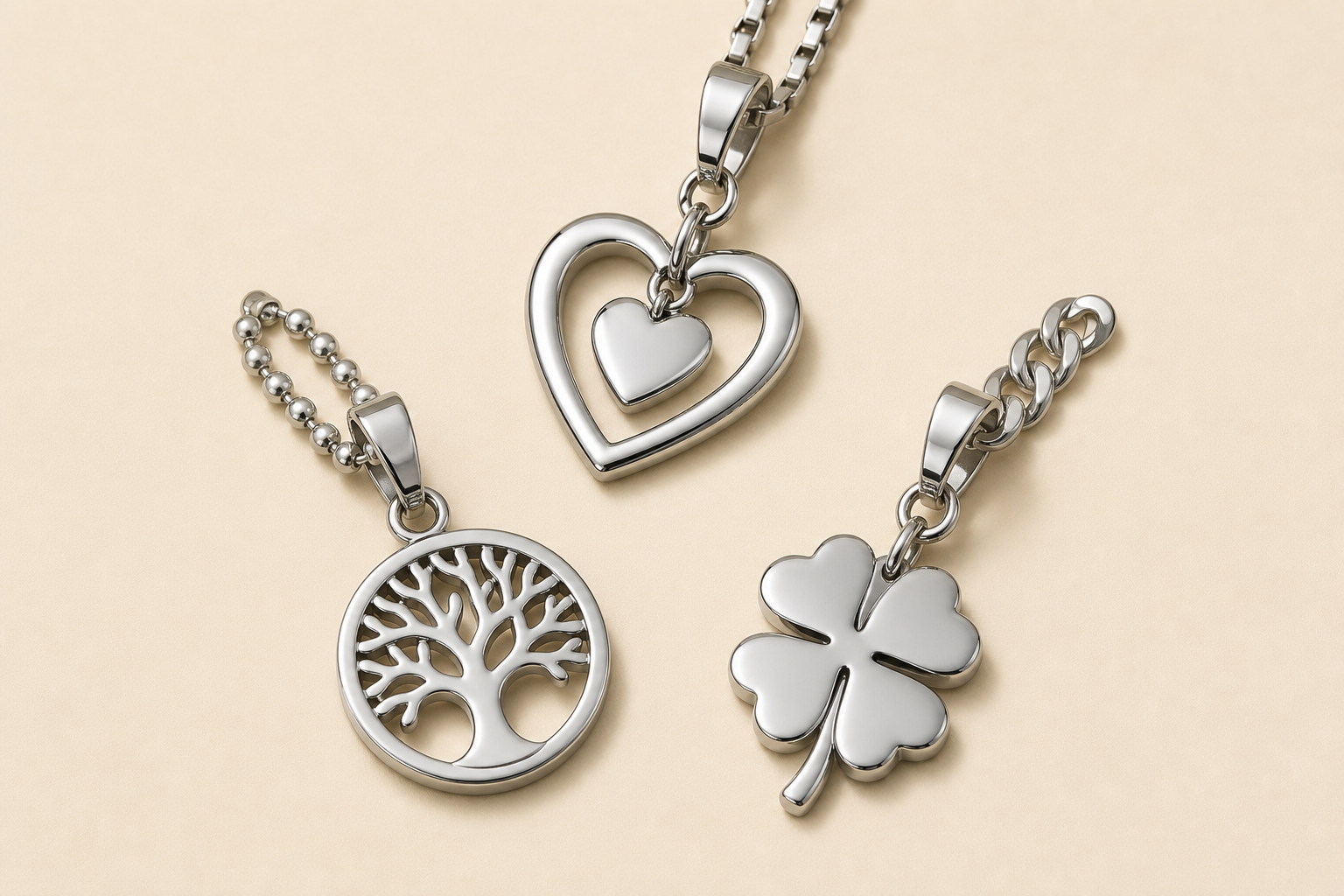 316L stainless steel car mirror charm on a white background, bail visible, precise finish