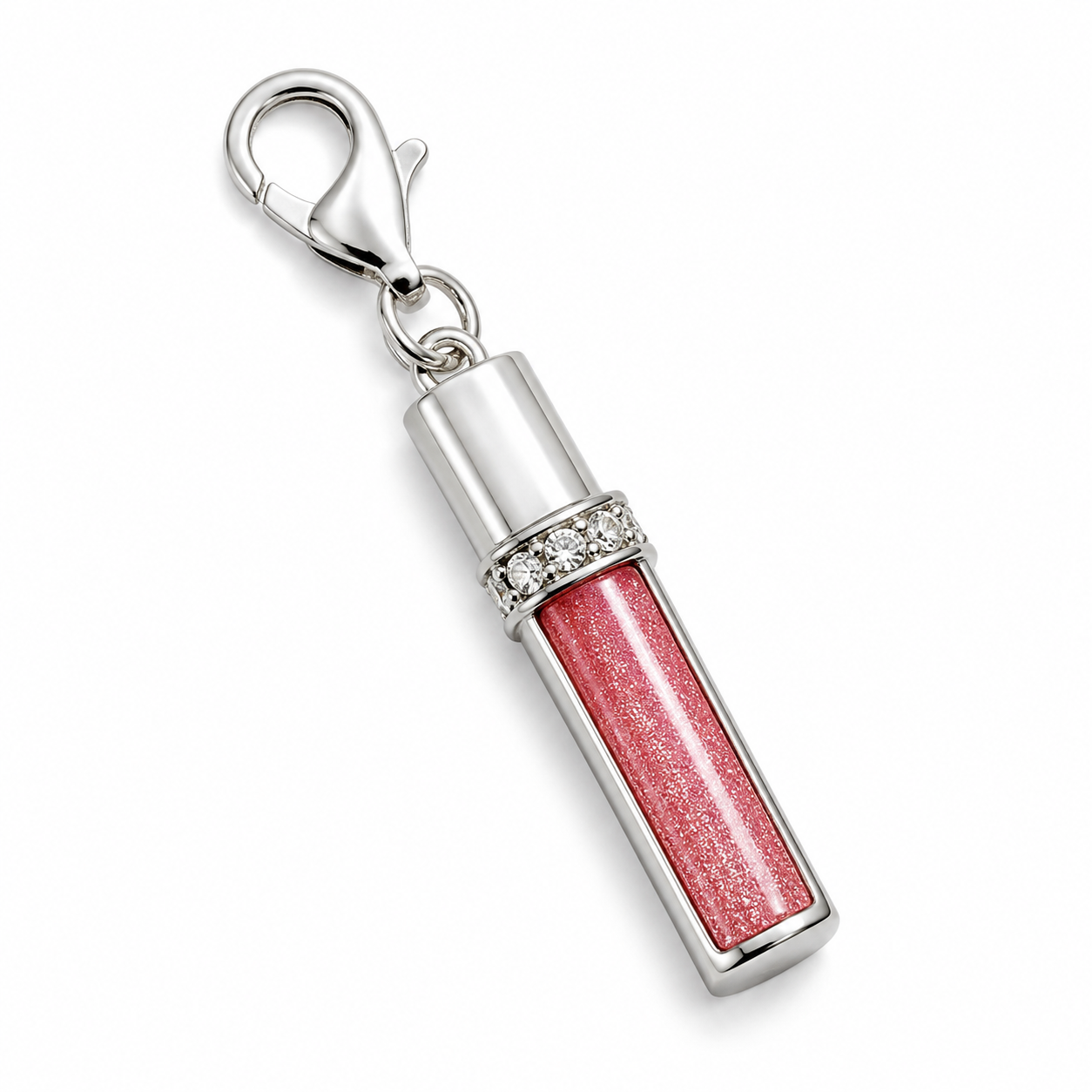 316L stainless steel lip gloss charm keychain on white background