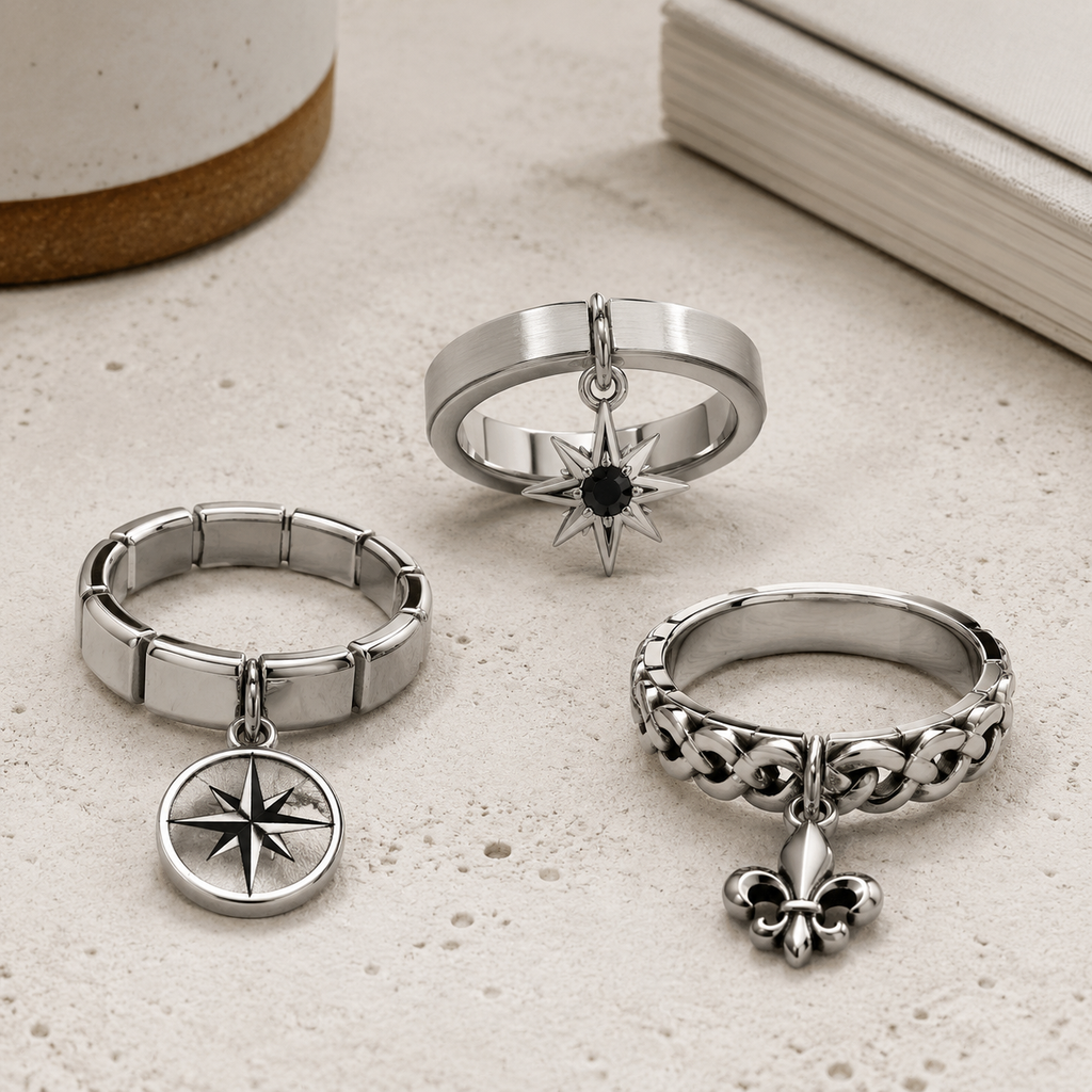 Premium finishing techniques for stainless steel charms — close-up