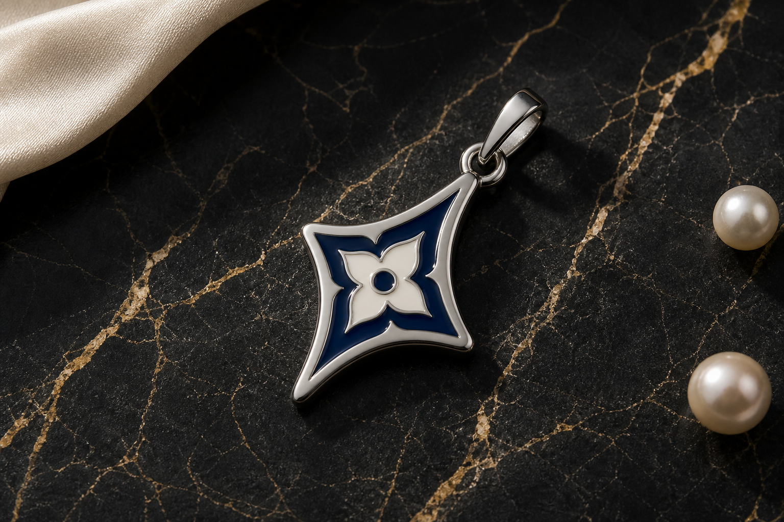 Close-up of a 316L stainless steel enamel charm on white background, showing bail and enamel detail