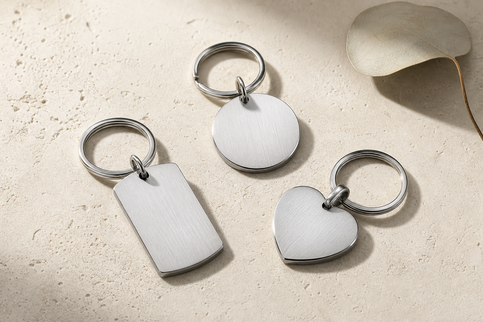 316L stainless steel keychain charm on white background with bail visible