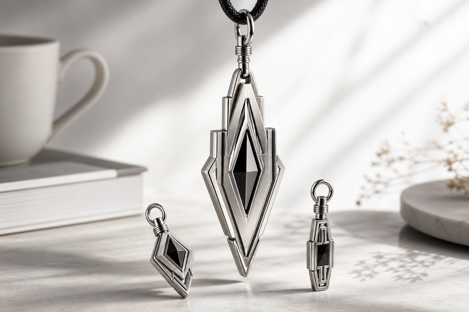 Close-up of a 316L stainless steel car charm with a gold PVD finish and engraved logo on a clean white background, showing bail and hole through which a jump ring would pass.