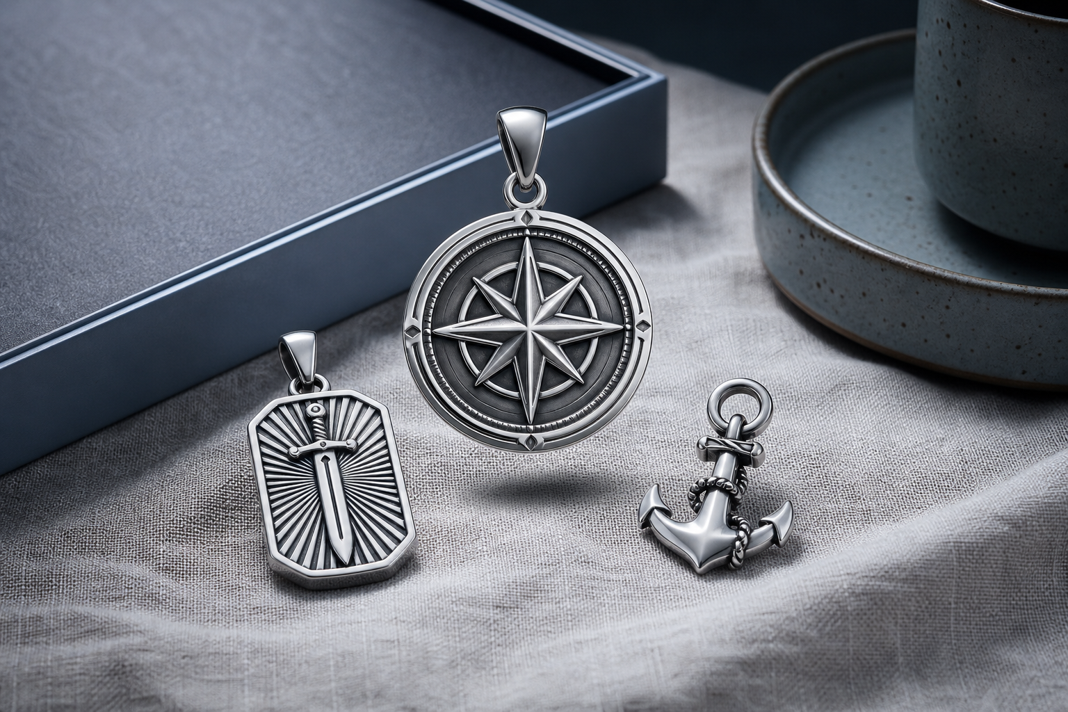 316L stainless steel charm with PVD plating on white background