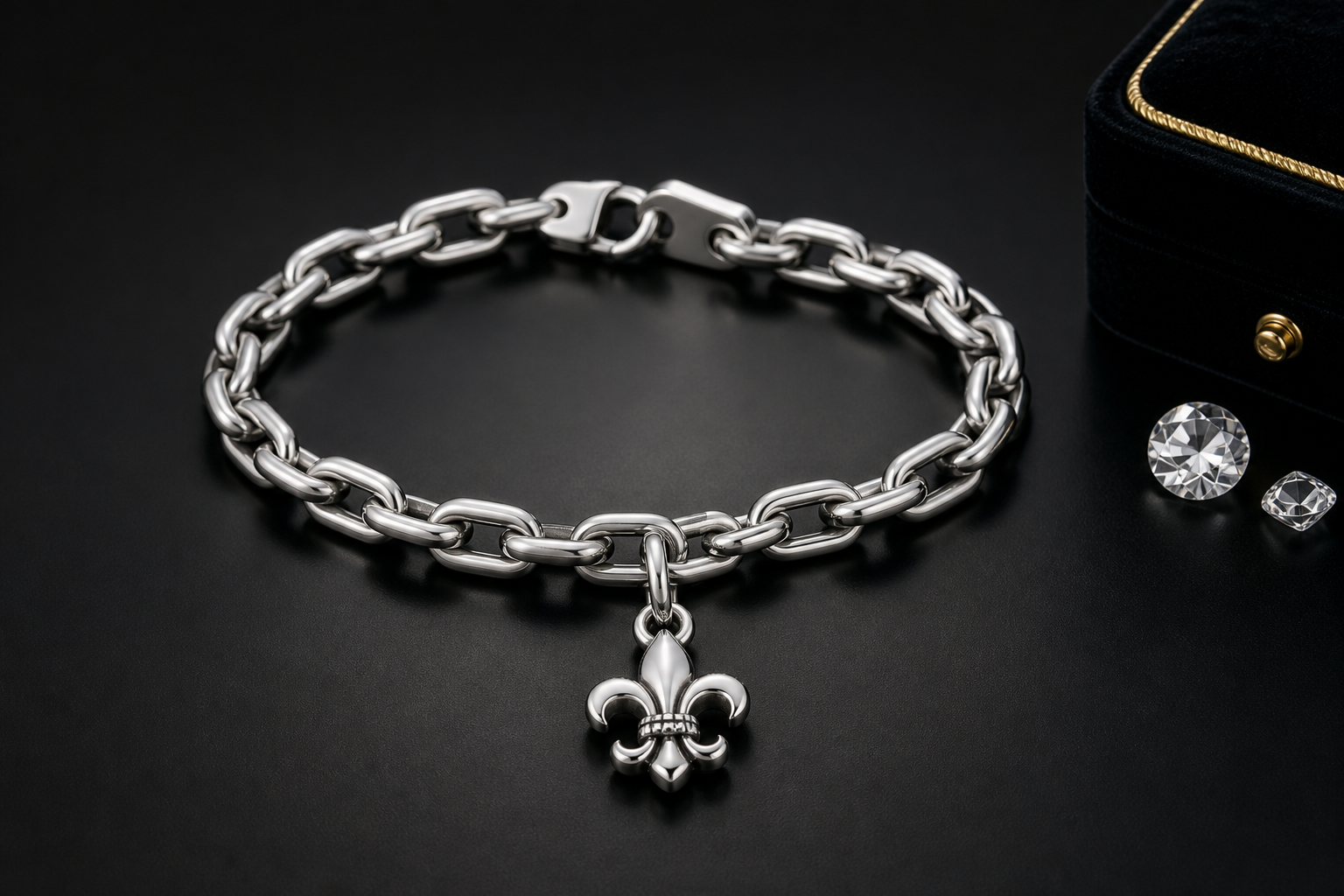 316L stainless steel charm on white background