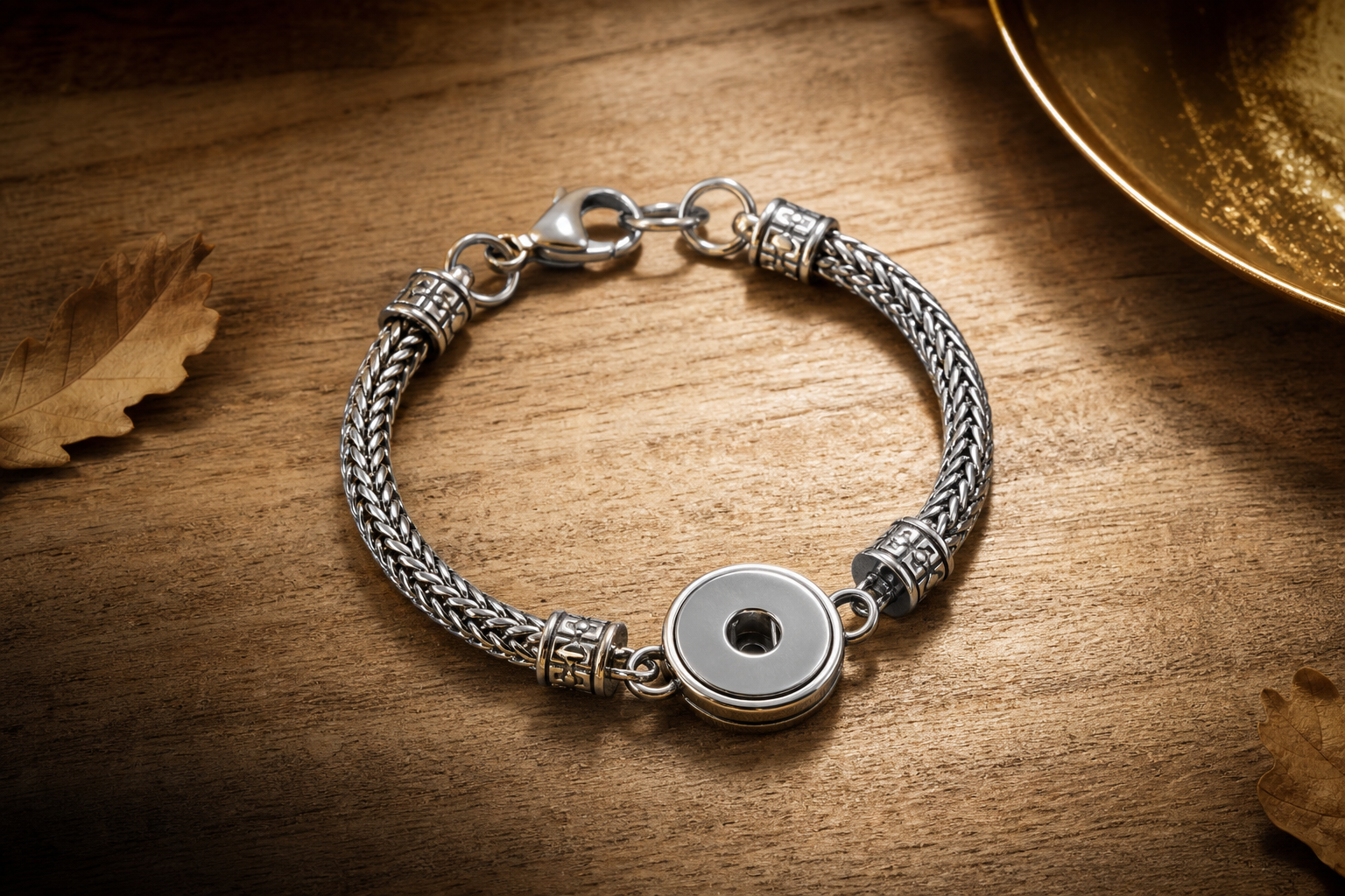 Pure white background close-up of a 316L stainless steel charm to illustrate finish and detail