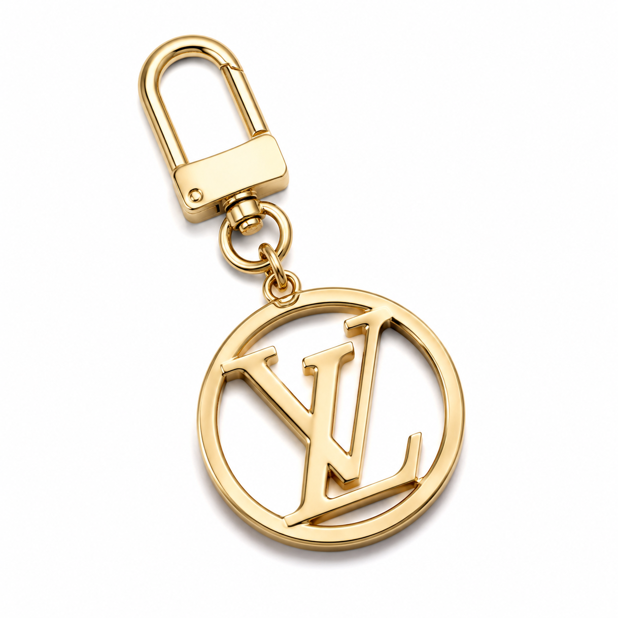 white-background close-up of a 316L stainless steel keychain charm with a polished surface and visible hole for a jump ring