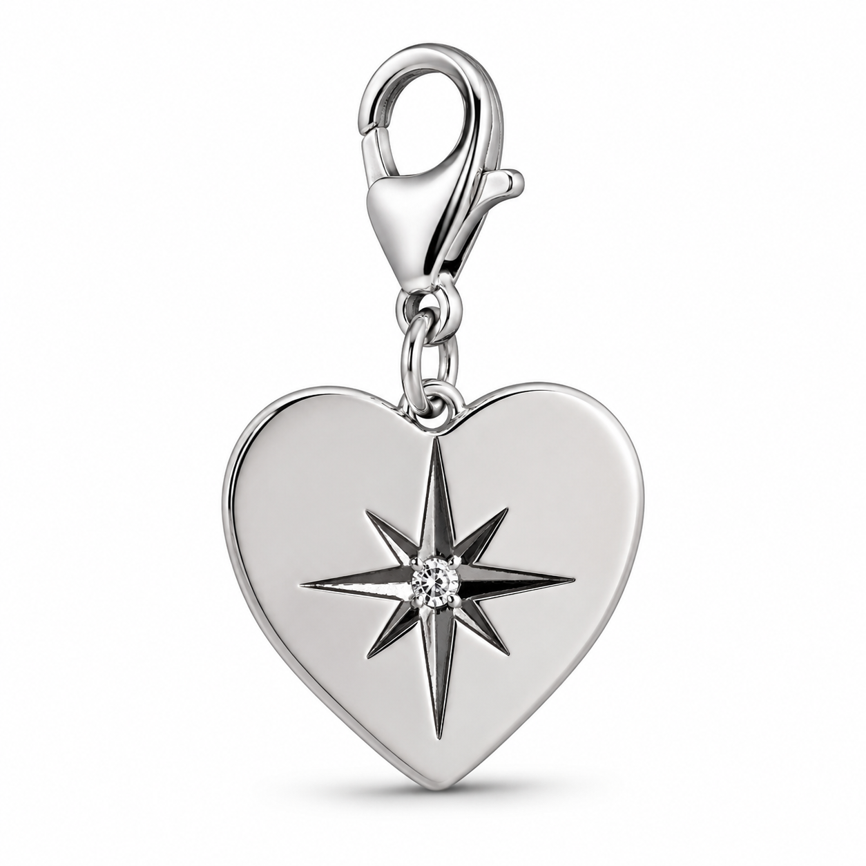 Close-up of a 316L stainless steel charm with PVD finish on a clean white background