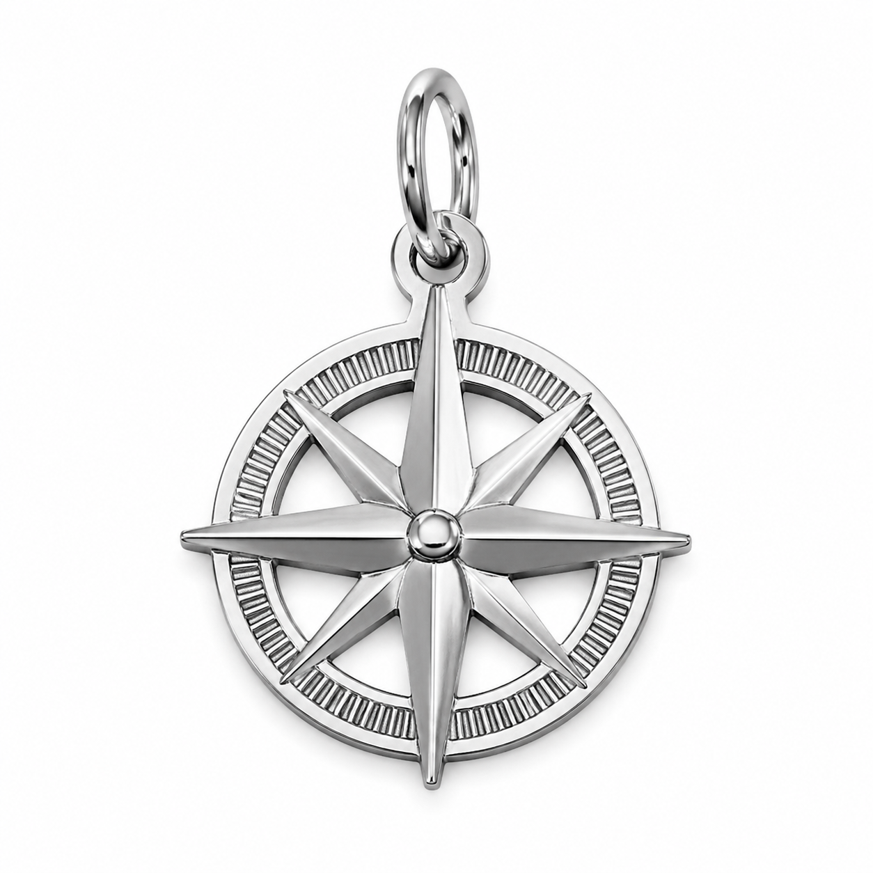 Close-up of a 316L stainless steel charm with enamel fill and PVD finish on a neutral background