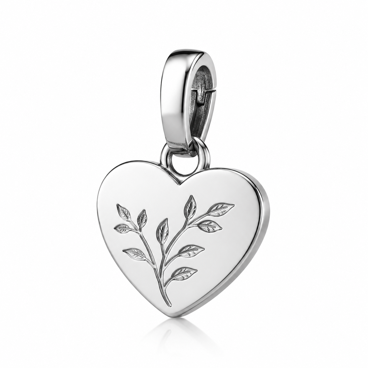 studio product photography of a single 316L stainless steel charm with visible jump ring and clean white background