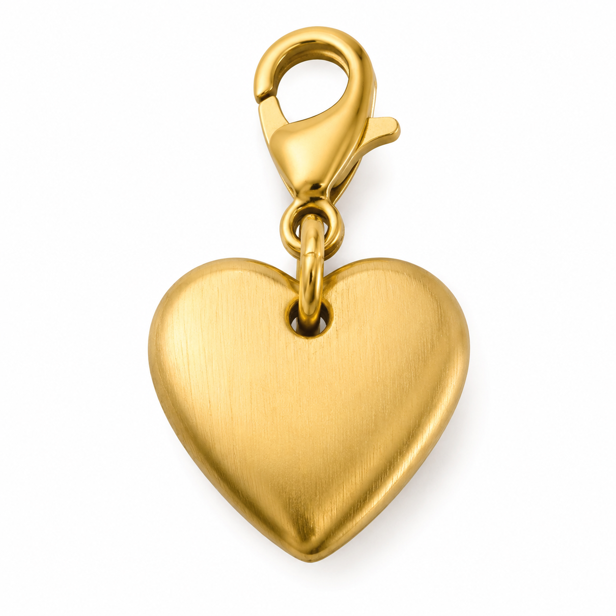Studio product photo of a 316L stainless steel heart charm with visible jump ring on a pure white background